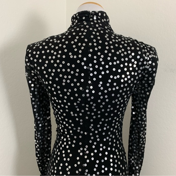 Cinq A Sept Marlene Mini Dress Womens 4 Black With Silver Sequins Ruched Side - Picture 17 of 17